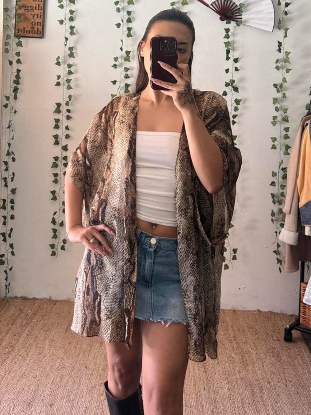 Vintage Show Me Your Mumu brown snakeskin print kimono size M